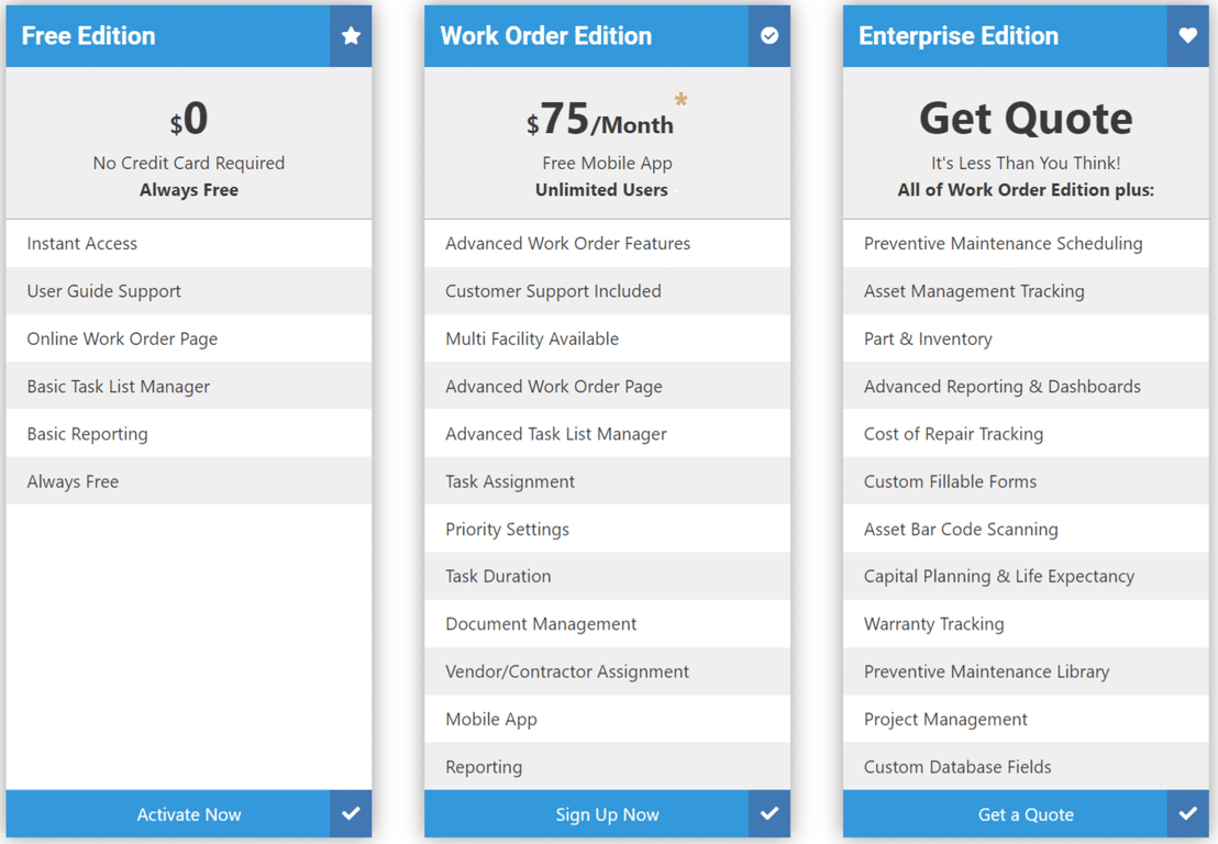 Maintenance Care pricing