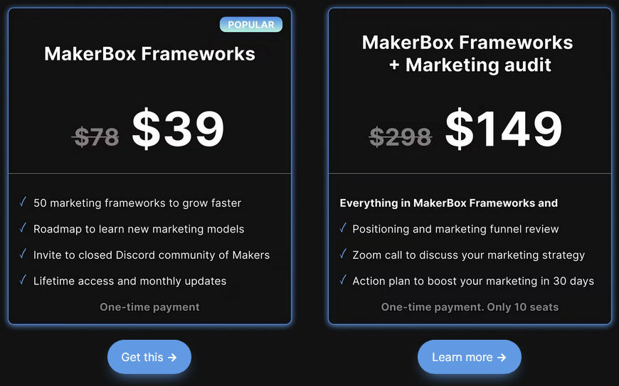 MakerBox Frameworks pricing