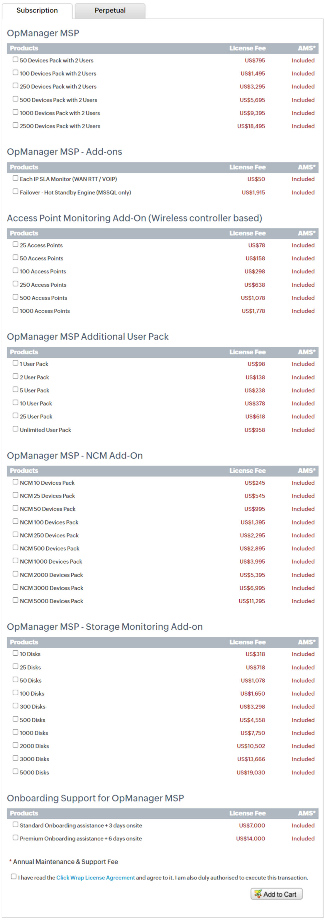 ManageEngine OpManager MSP pricing