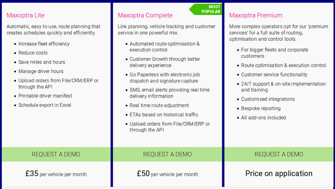 maxoptra pricing