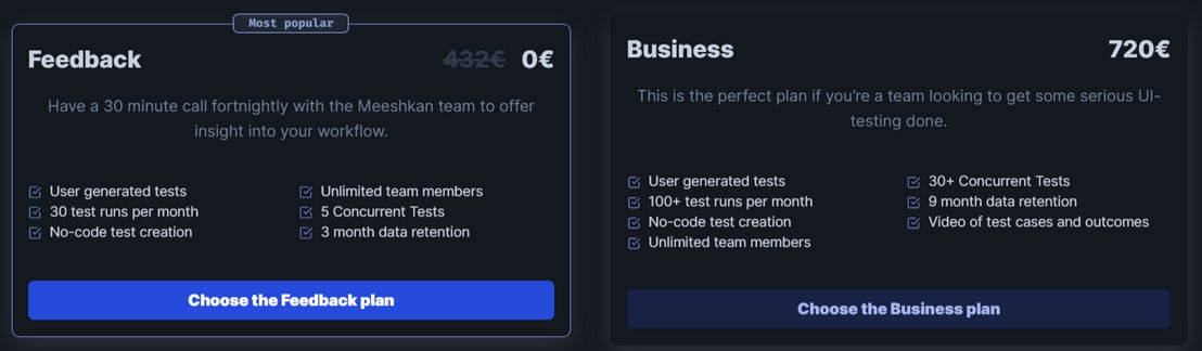 Meeshkan pricing