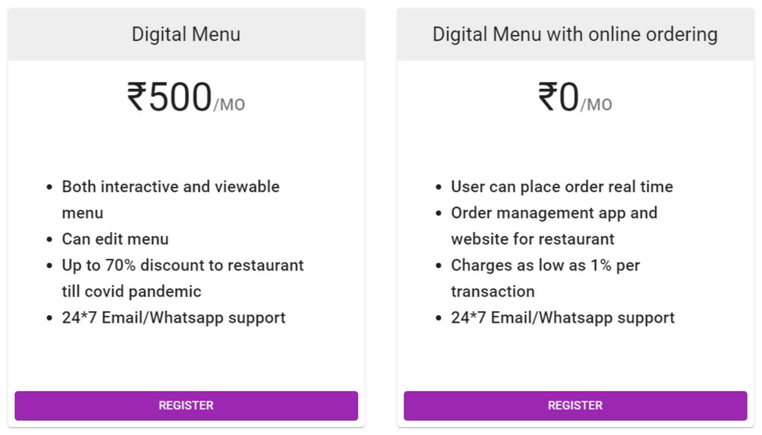 Menu Dikhao pricing