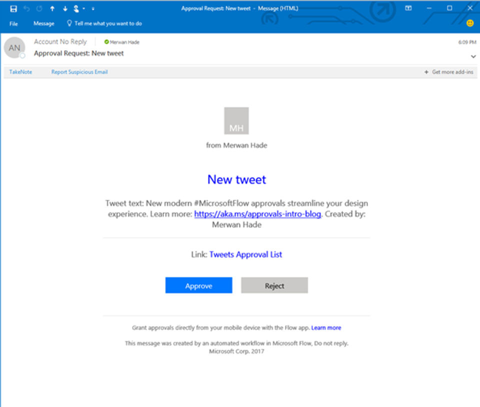 Microsoft Flow screenshot: Email approval requests-thumb