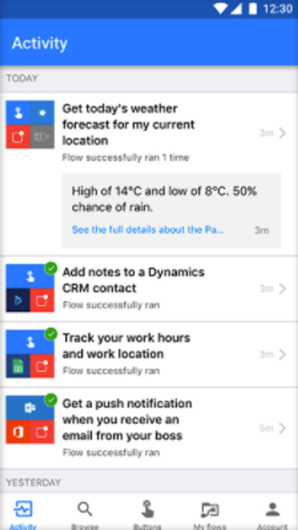 Microsoft Flow screenshot: Activity feed-thumb