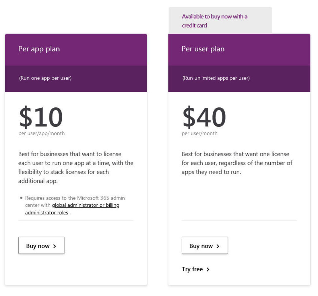 Microsoft Power Apps pricing