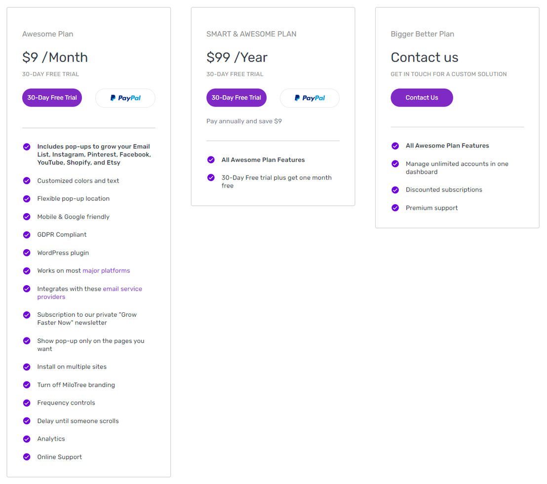 MiloTree pricing