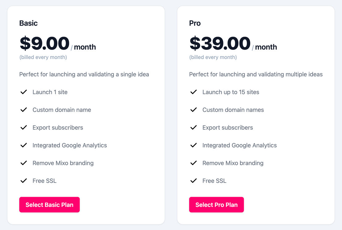 Mixo pricing