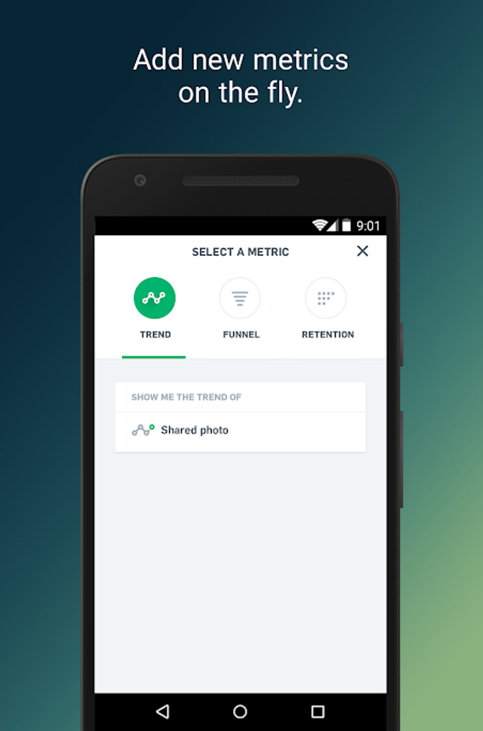 Mixpanel screenshot: Add metrics in the Mixpanel mobile app-thumb