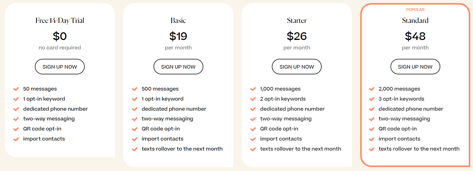 Mobile Text Alerts pricing