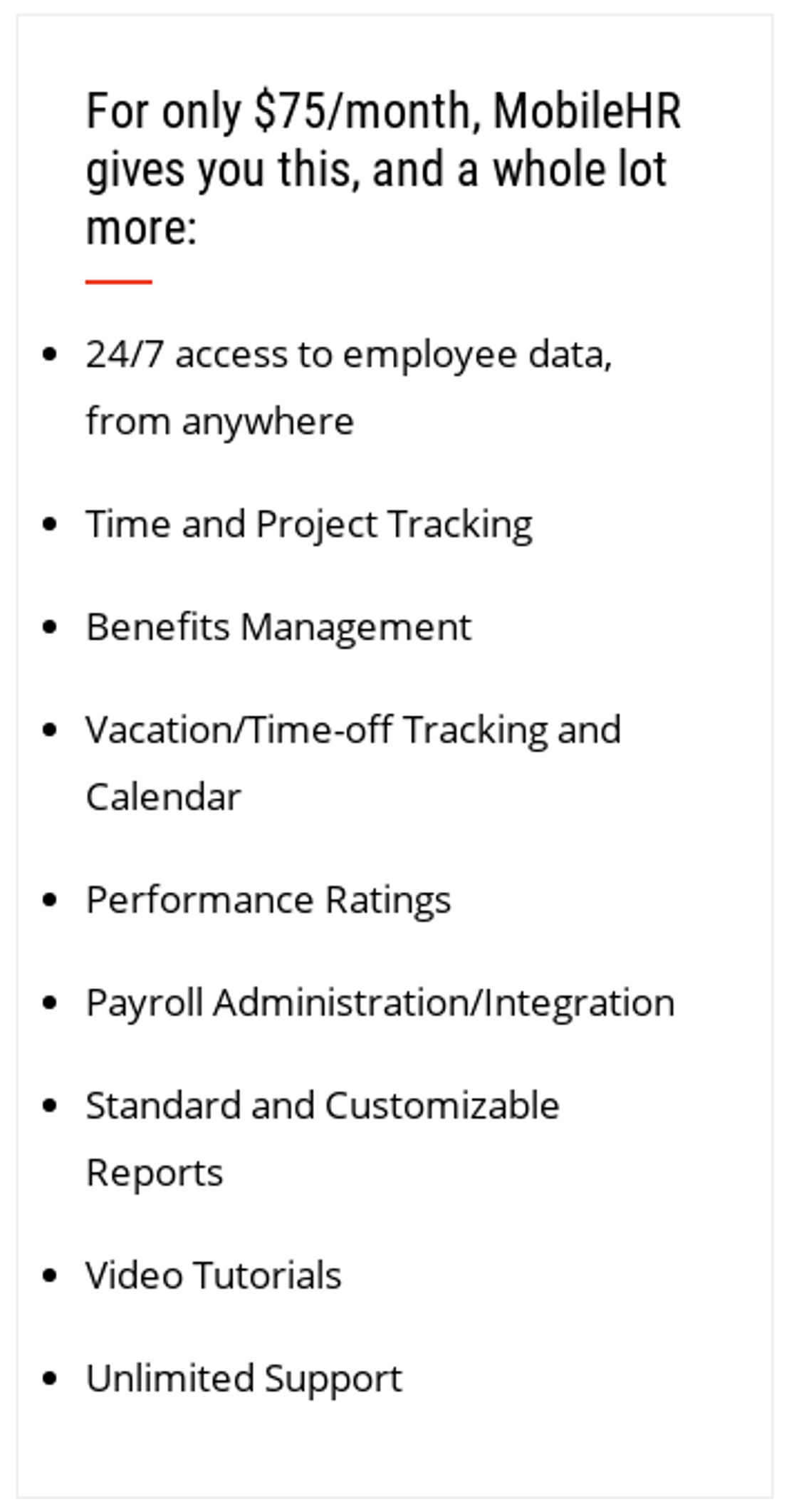 MobileHR pricing