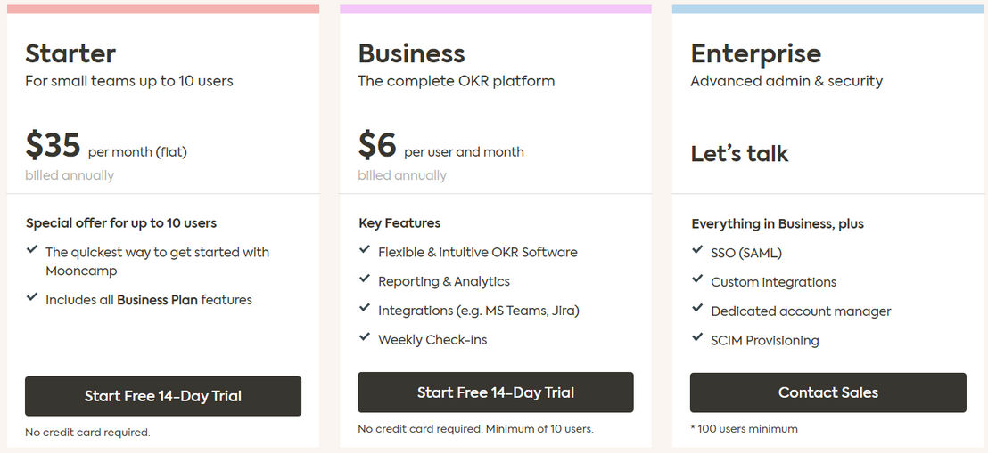 Mooncamp pricing