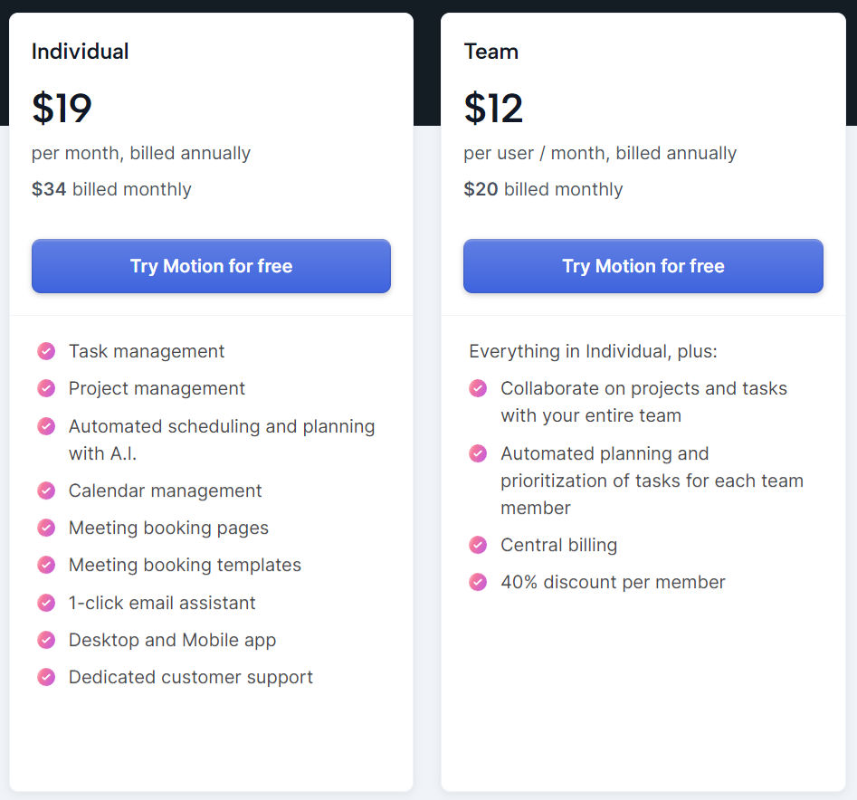 motion pricing