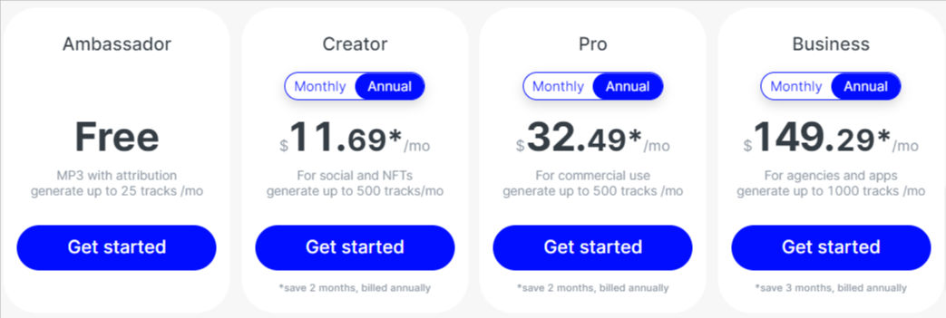 Mubert pricing