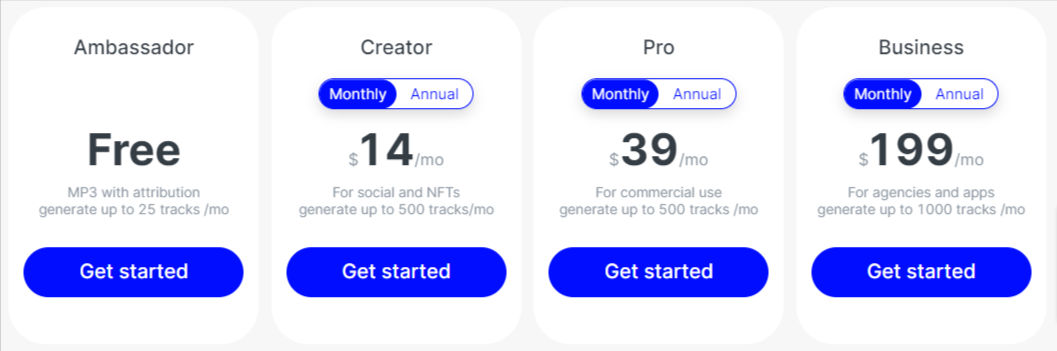 Mubert pricing