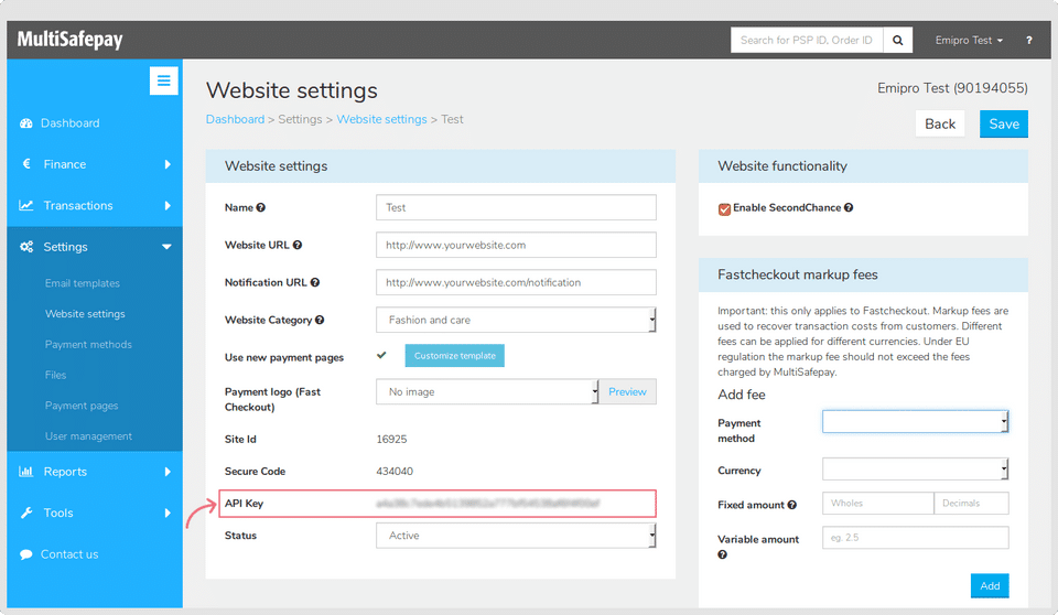 MultiSafepay : Website Settings screenshot-thumb