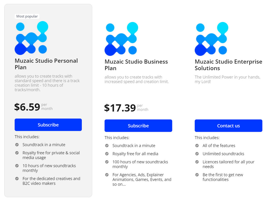 Muzaic.Studio pricing