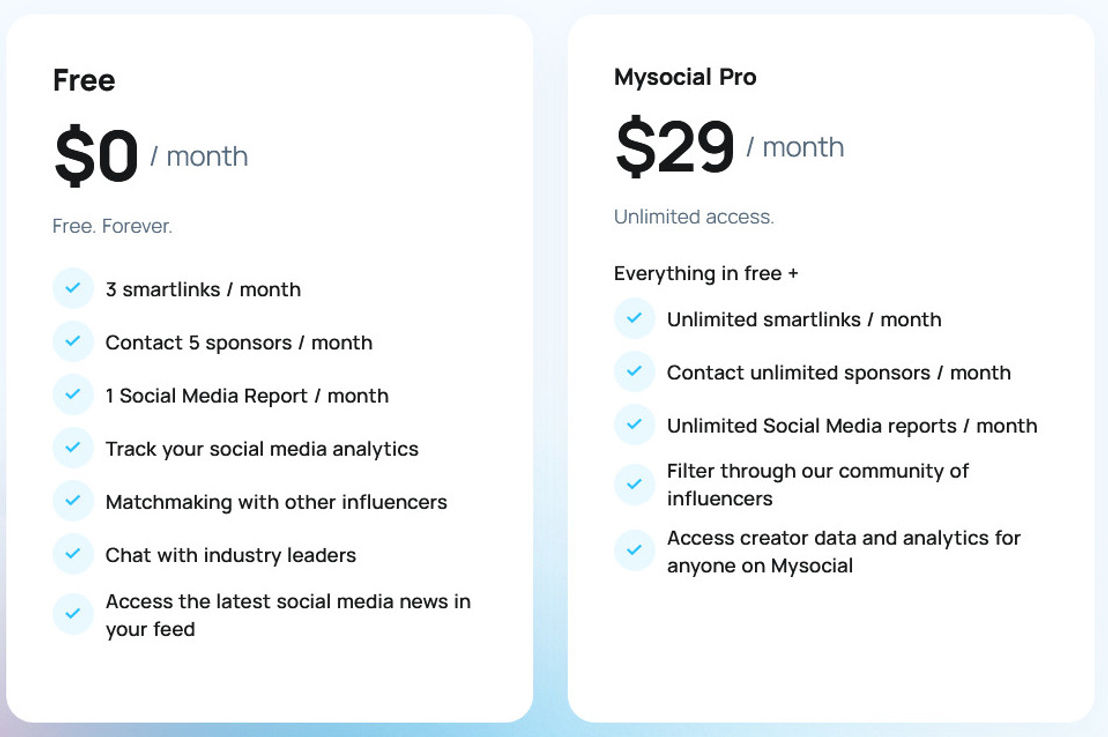 mysocial pricing