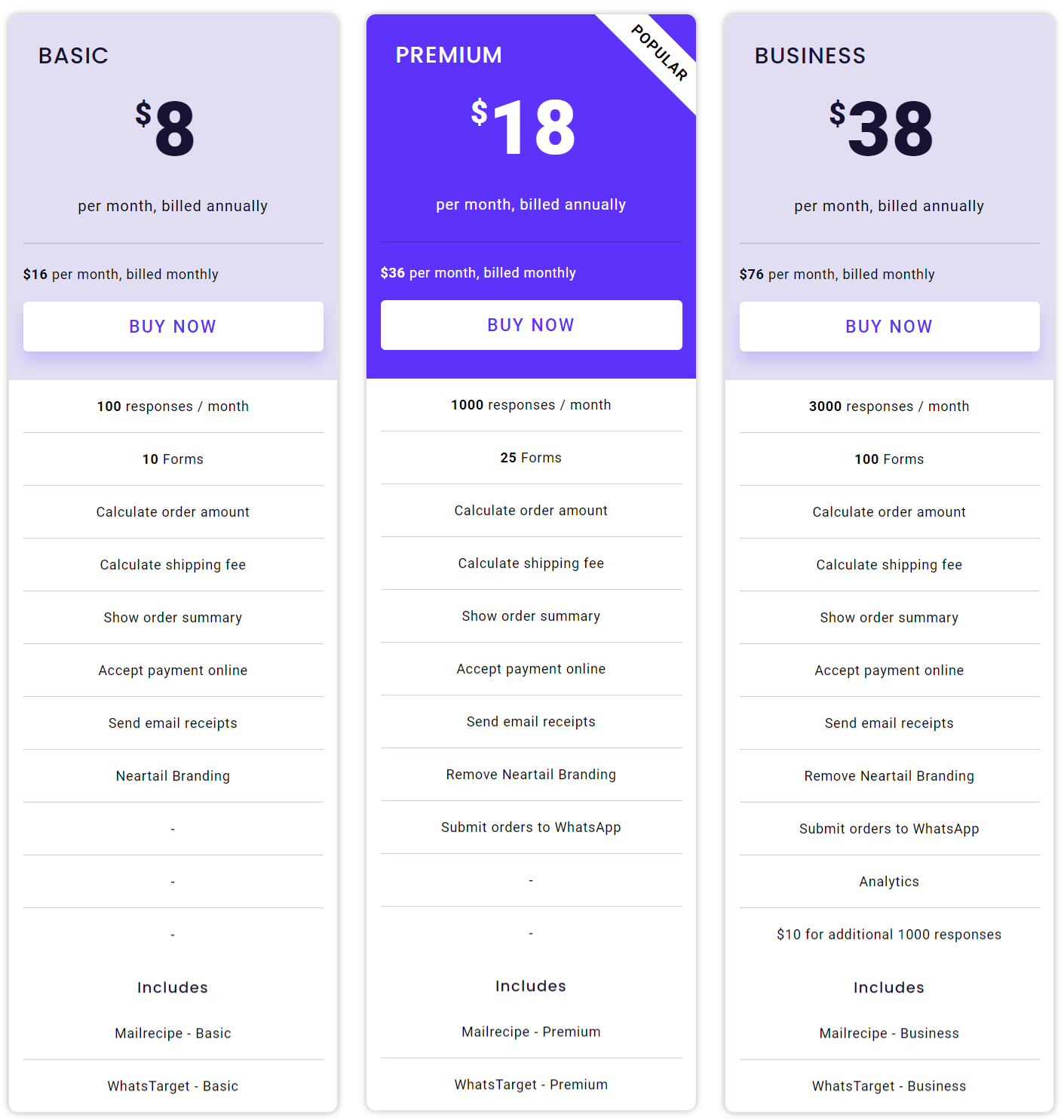 Neartail Form Builder pricing