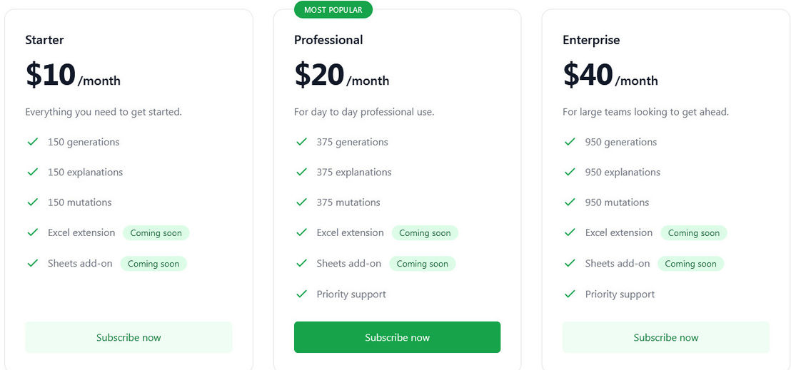 Neural Formula pricing