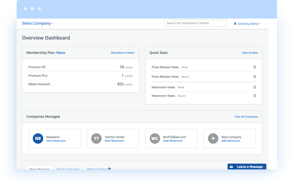 Newswire dashboard