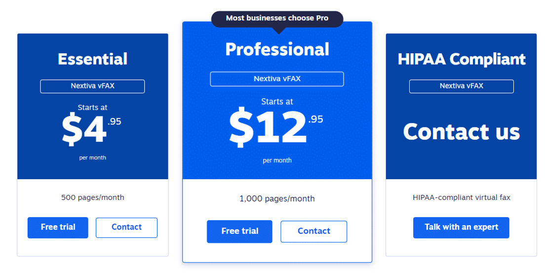 Nextiva vFax pricing