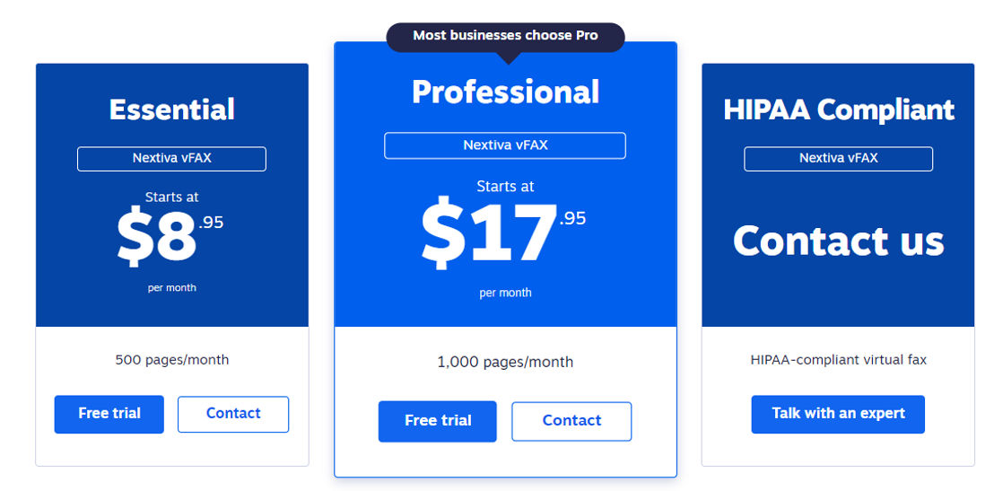 Nextiva vFax pricing