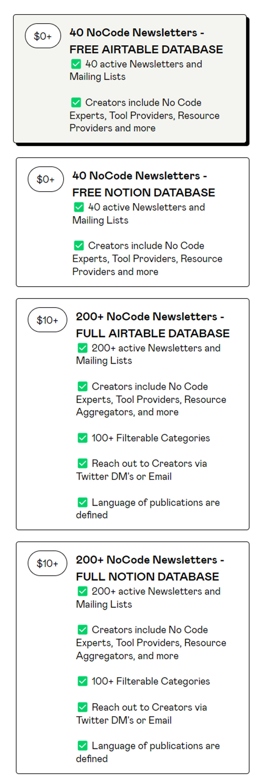 NoCode Newsletters pricing