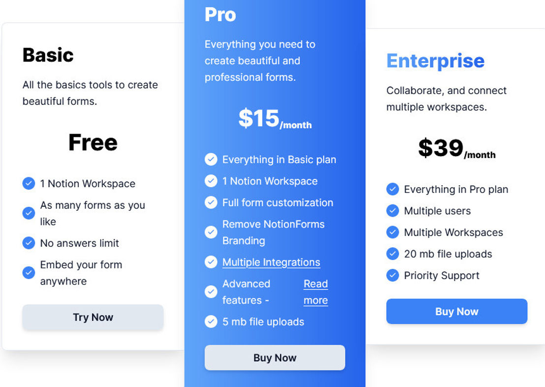 NotionForms pricing