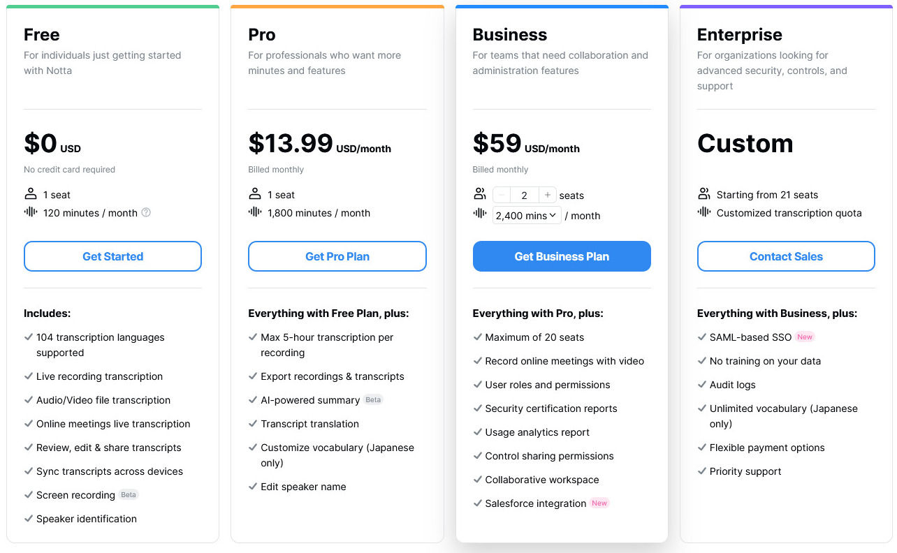 Notta pricing