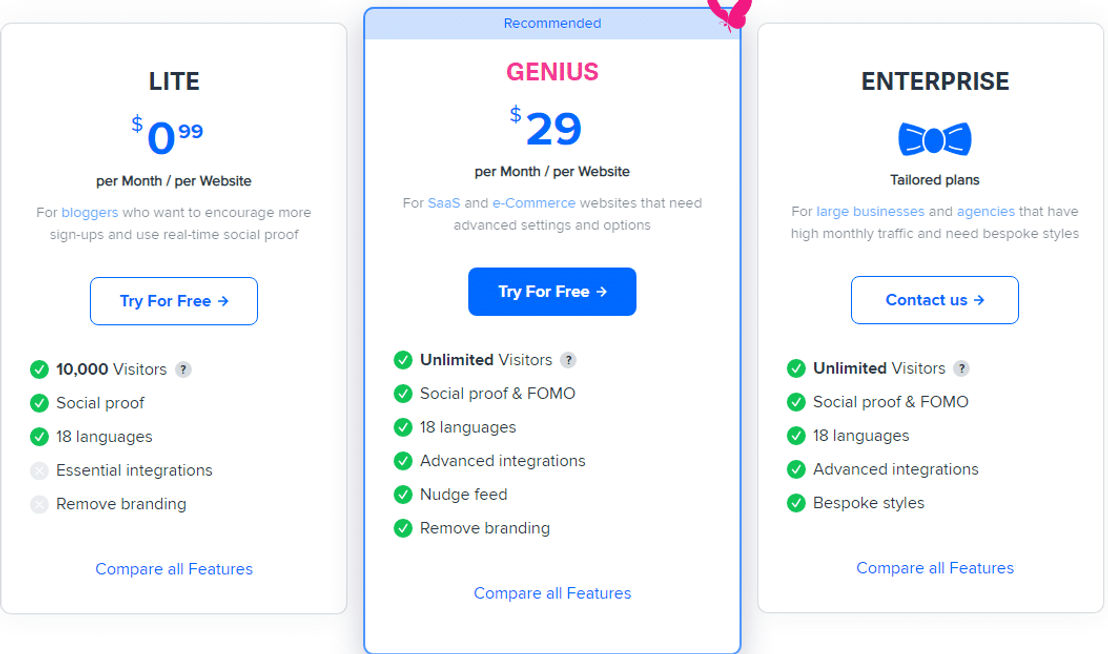 Nudgify pricing