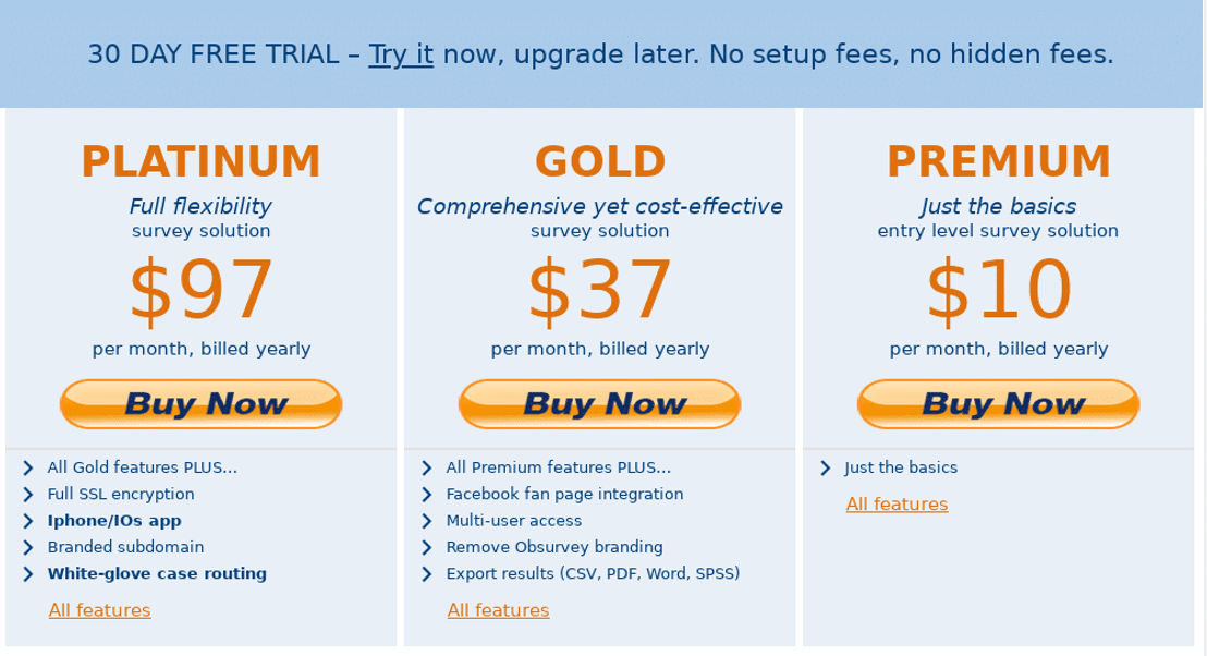 Obsurvey pricing