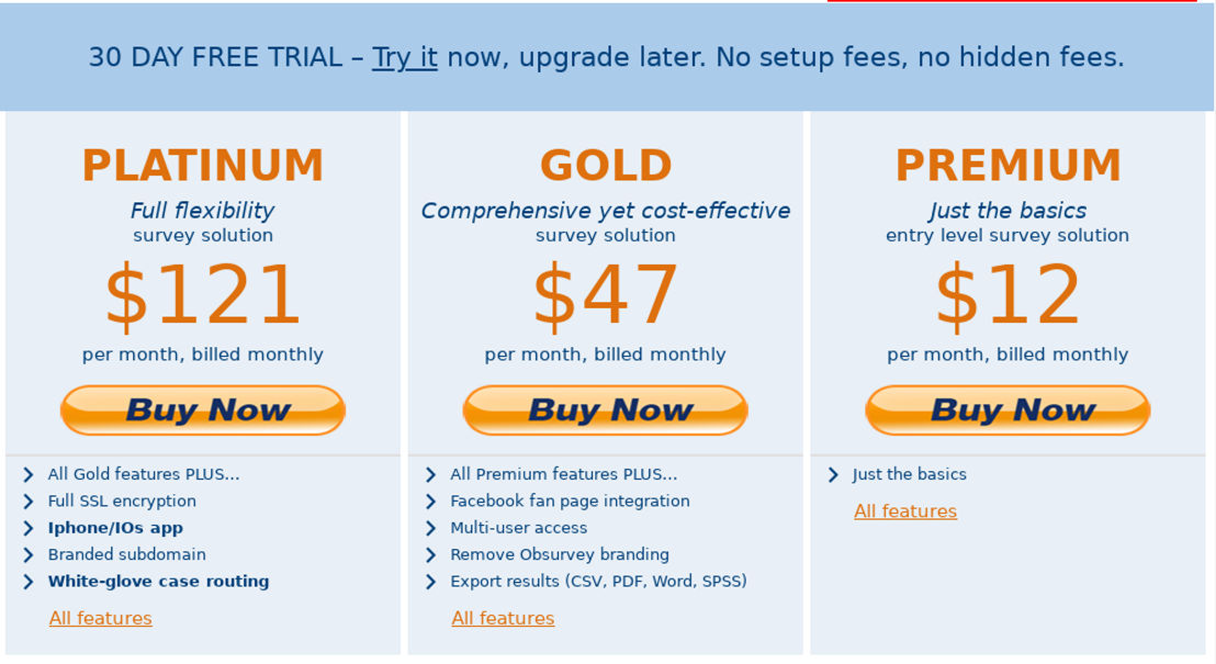 Obsurvey pricing