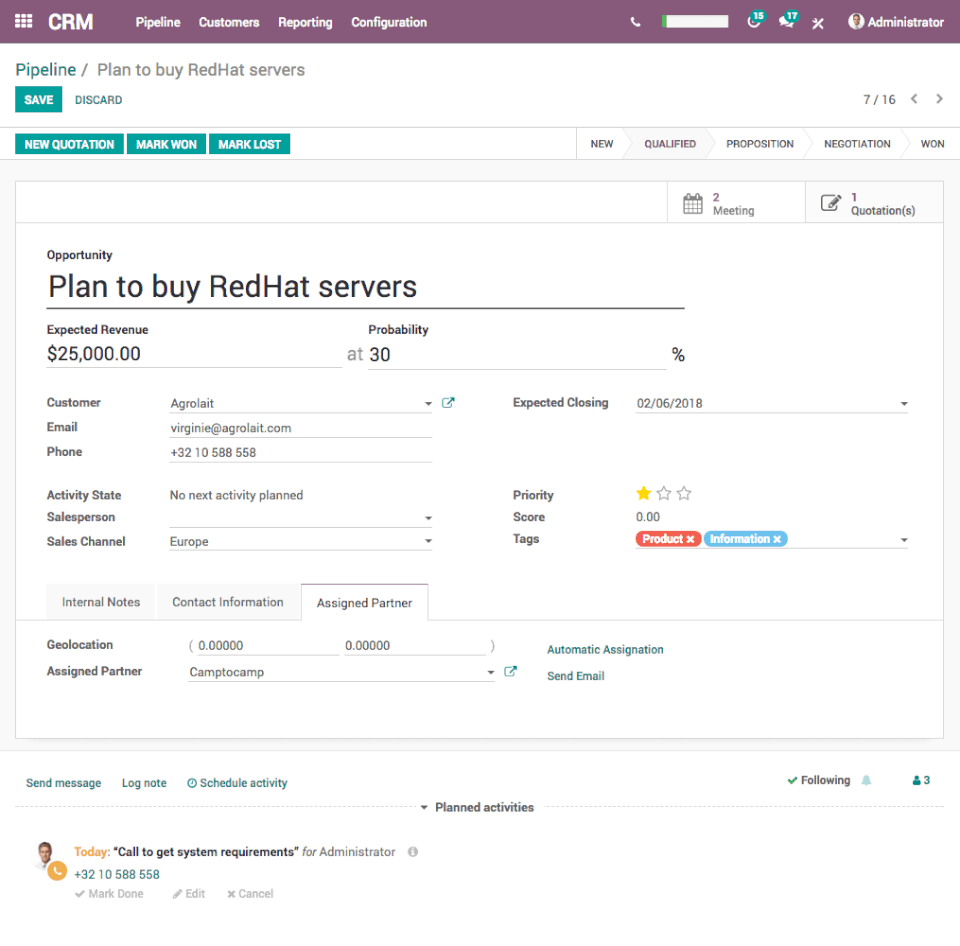 Odoo CRM screenshot