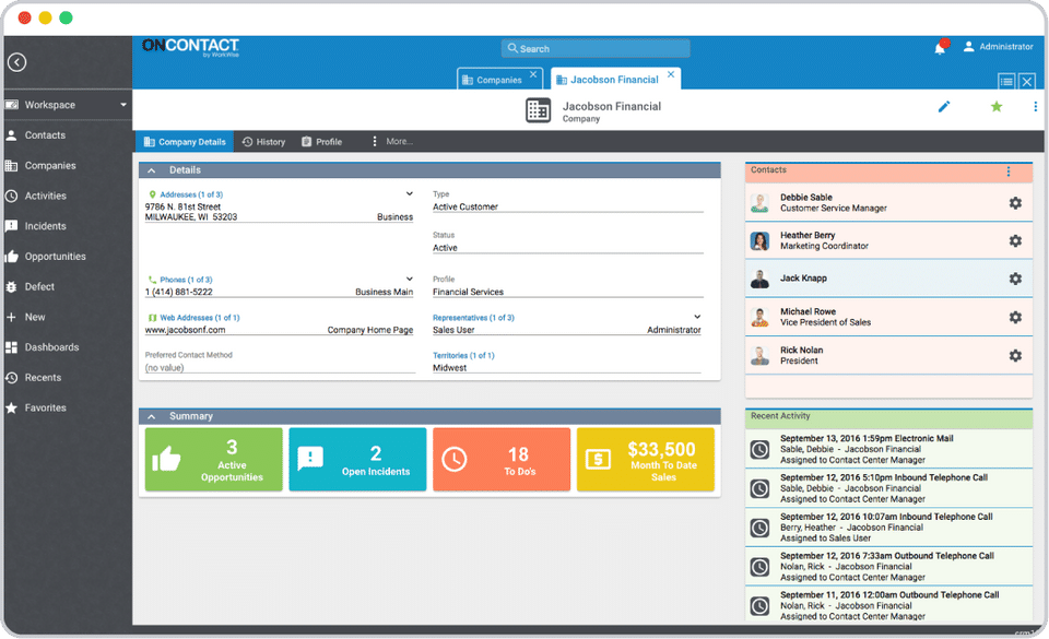 OnContact CRM screenshot