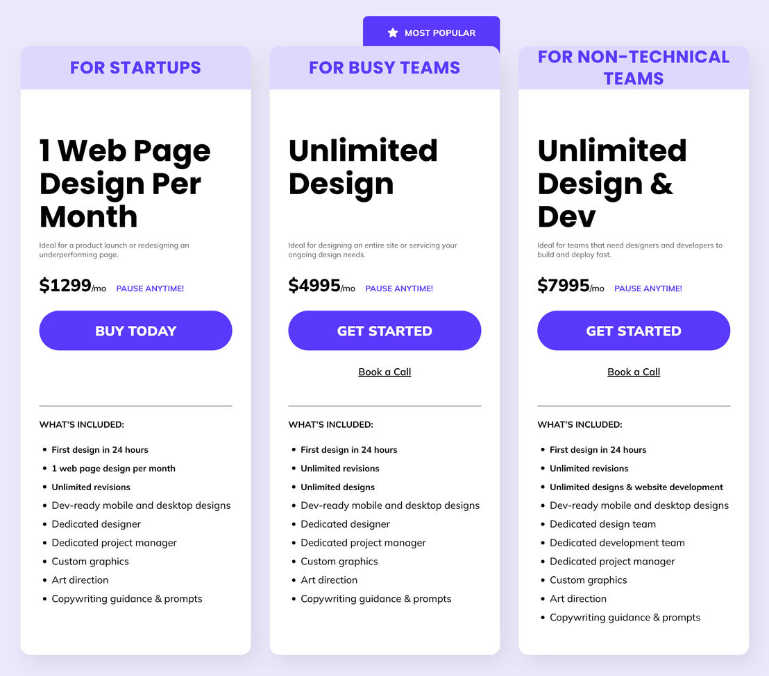 One Day Design pricing