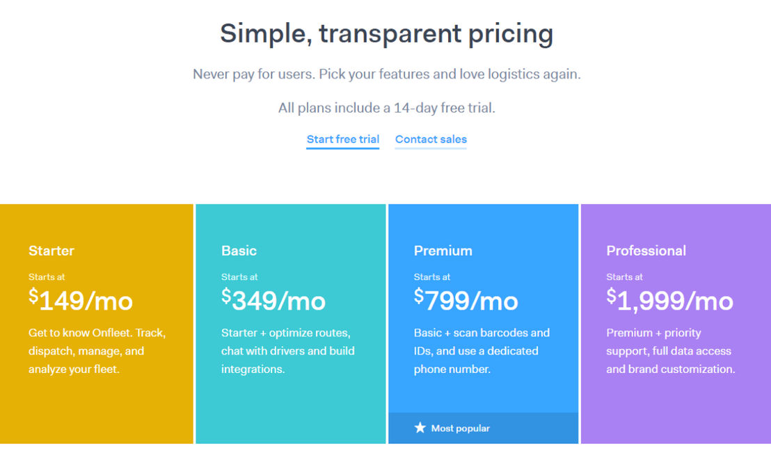 Onfleet pricing