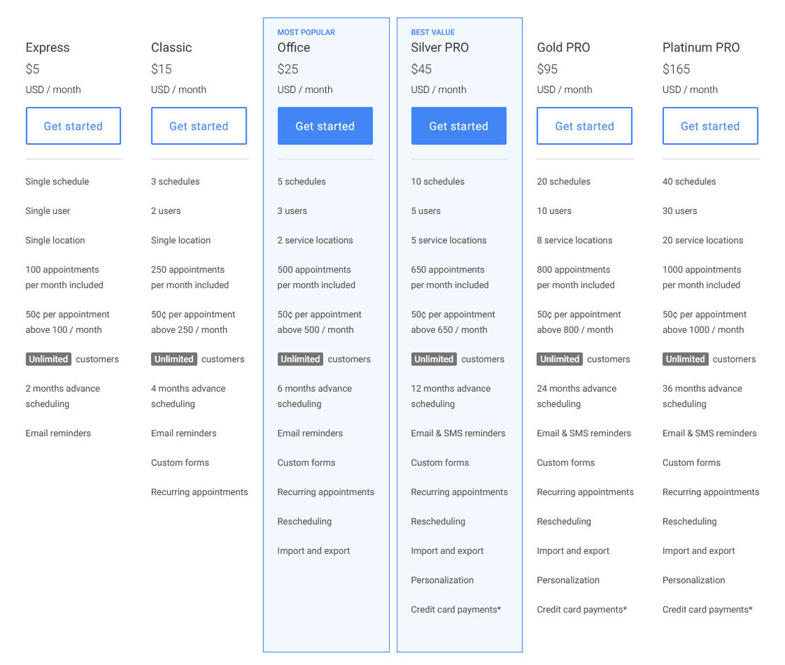 online-appointment-scheduler pricing