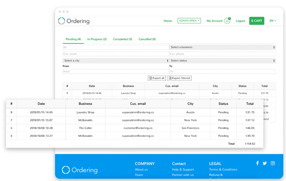 Orders management screenshot