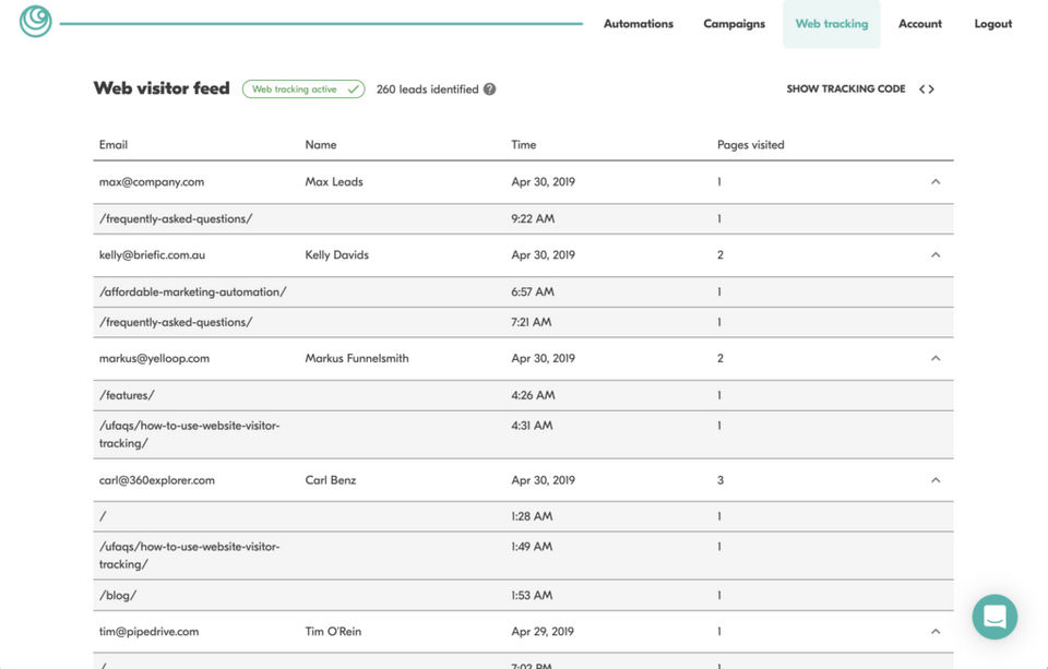 Website visitor tracking