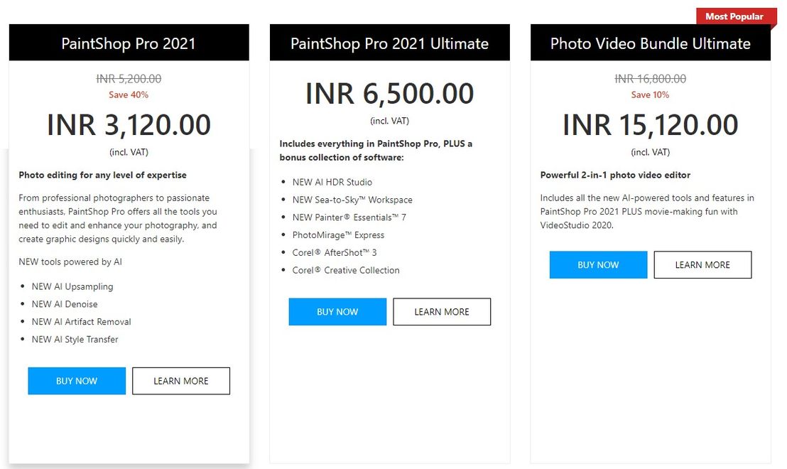 Paintshop Pro pricing