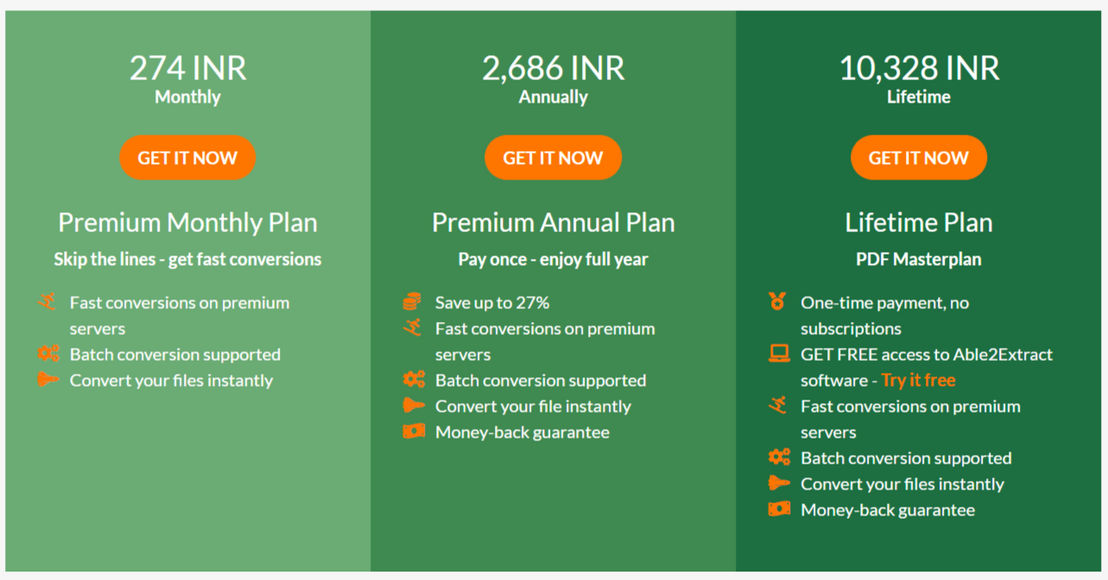 PDFtoExcel.com pricing