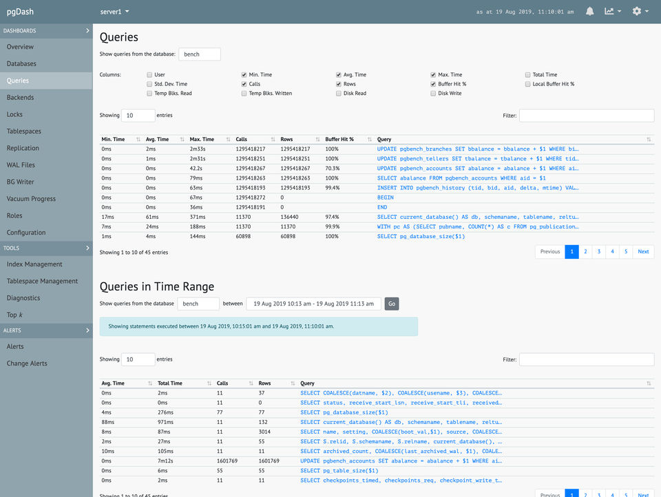 pgDash : Queries screenshot