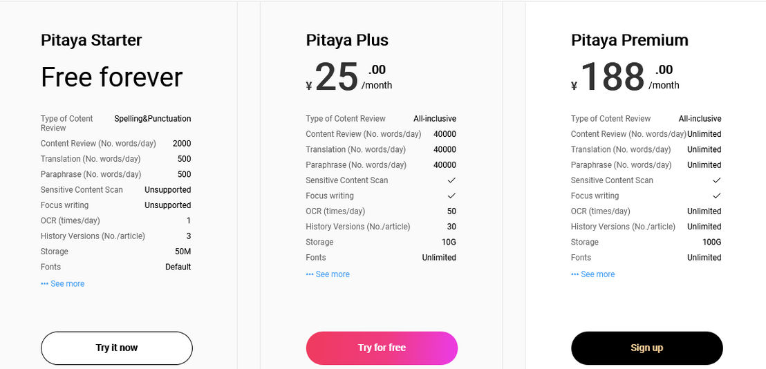 Pitaya pricing