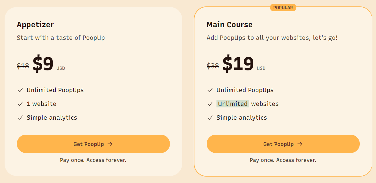 PoopUp pricing