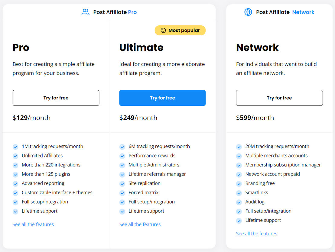 Post Affiliate Pro pricing