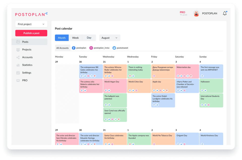 POSTOPLAN : Calendar screenshot