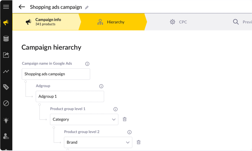 PPC Bee : Campaign structure screenshot