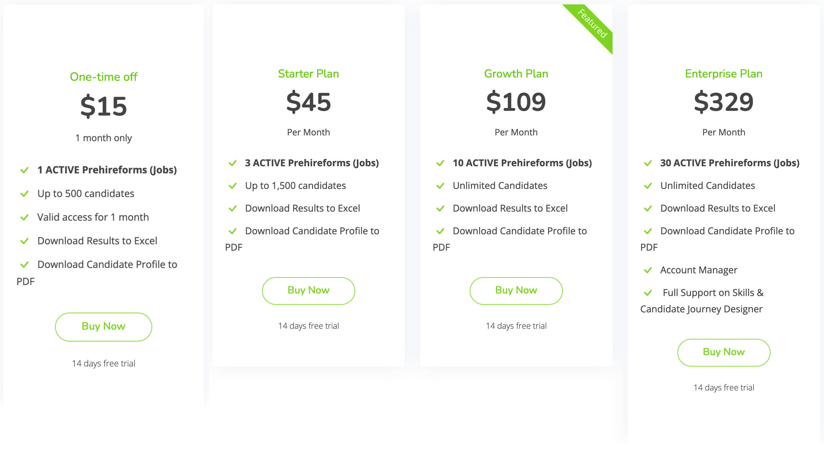 Prehireforms pricing