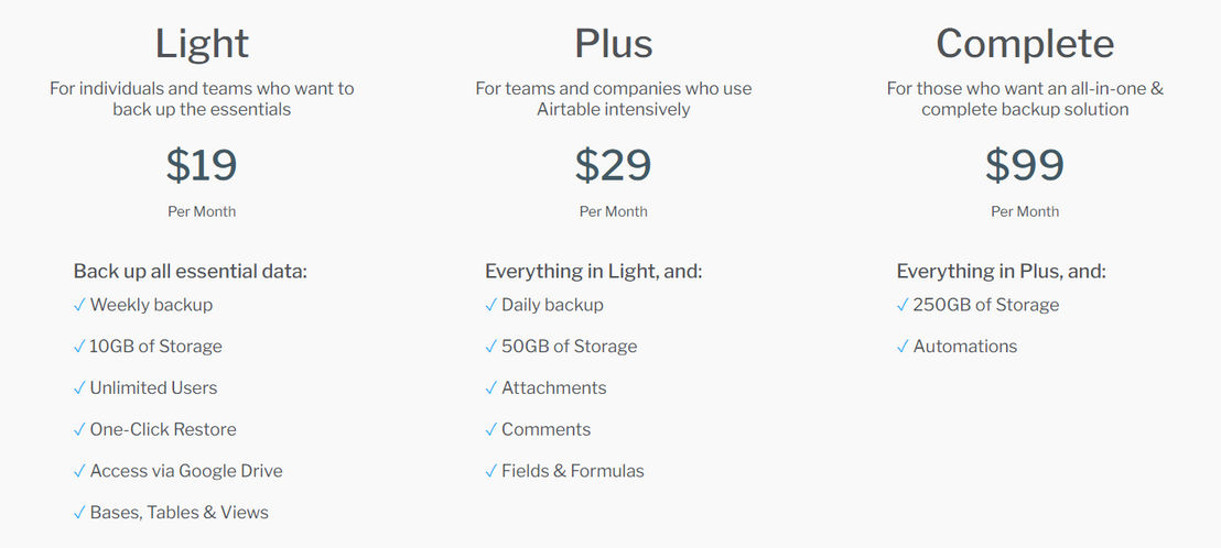 Pro Backup pricing