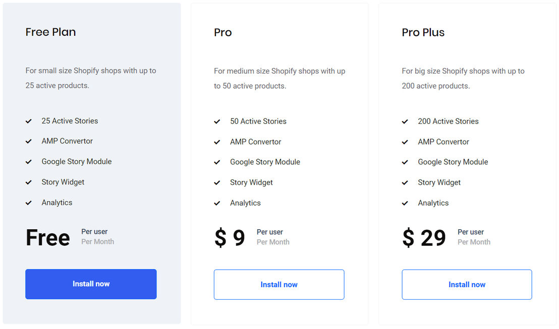 Product Stories pricing